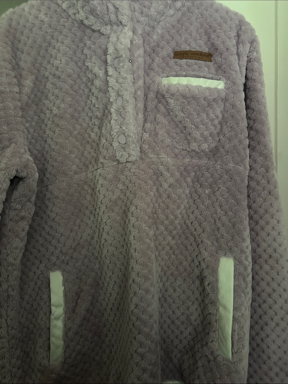 Simply southern Lavender Plush Pullover with White Trim - Picture 2 of 5